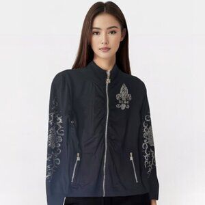 BCBG MaxAzria hoodie Size S black rhinestone embellished zip front Y2K